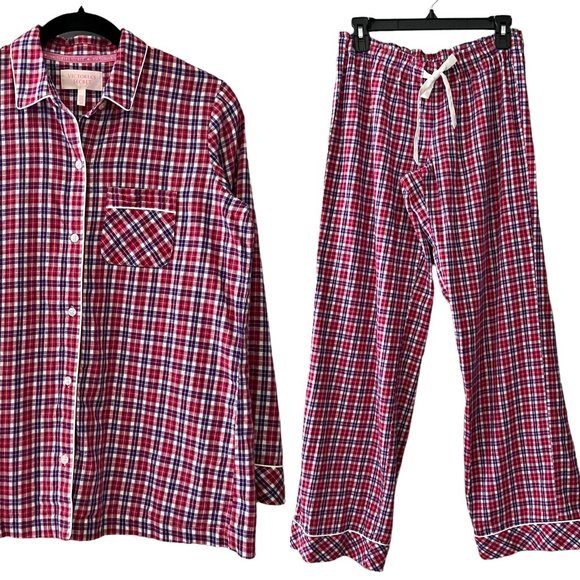 Victoria’s Secret Cotton Metallic Plaid Pajamas 2 Piece Set - Picture 1 of 8